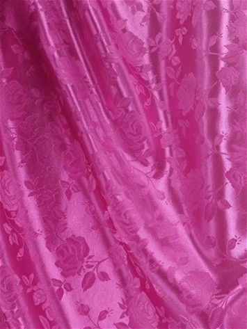 100% poly washable floral jacquard fabric. High luster soft satin. Perfect for brides maid dress, formal gowns or party decorating fabric for tables, chairs or room decorating. 54" wide