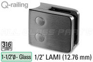Glass Clamp for Round Profile Railing (w Removable Security Plate) (1.5'' Baluster Dia.) (1/2'' (12.76mm) Laminated) (Outdoor Stainless Steel)