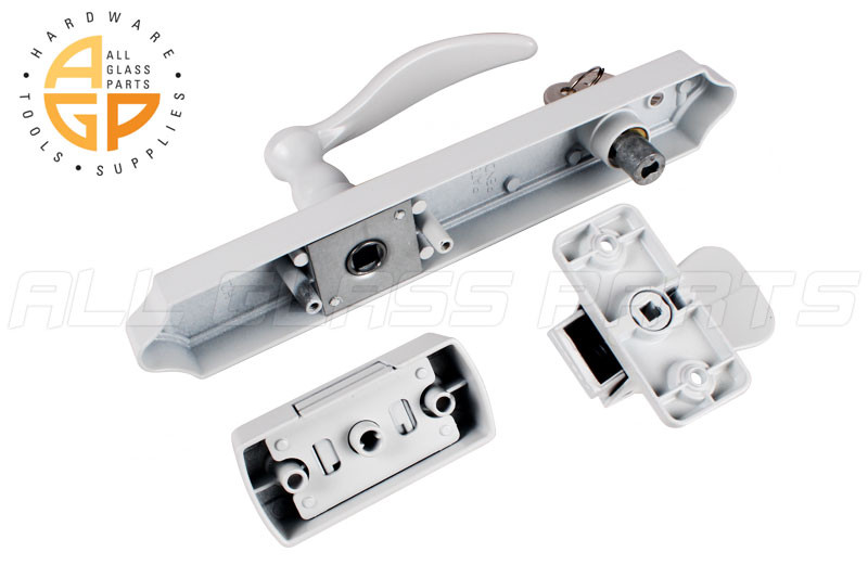 Storm Door Latch & Lock Keyed White All Glass Parts
