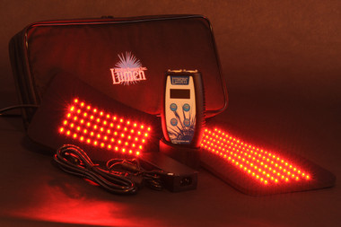 Red and Infrared LED light therapy pad for pain relief, showing flexible design and controller