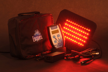 Red and Infrared LED light therapy pad for pain relief, showing flexible design and controller