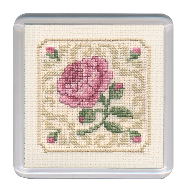 Damask Rose Coaster Cross Stitch Kit by Textile Heritage