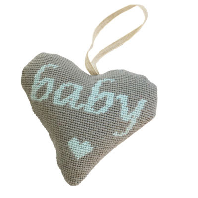 TAPESTRY KIT GREY ON BLUE BABY BOY LAVENDER HEART