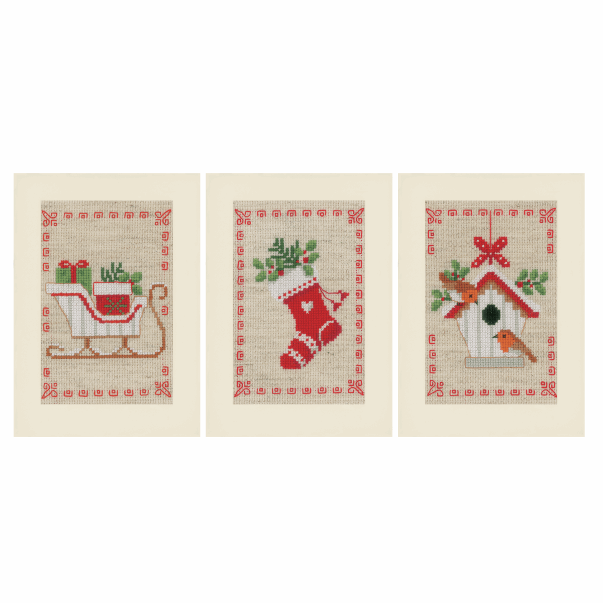 Counted Cross Stitch Kit: Greeting Cards: Christmas Motif: Set of 3 By ...