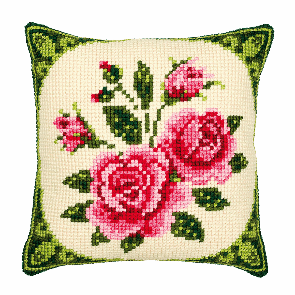 Chunky Cross Stitch Kit Cushion Pink Roses MariesCrossStitch.co.uk