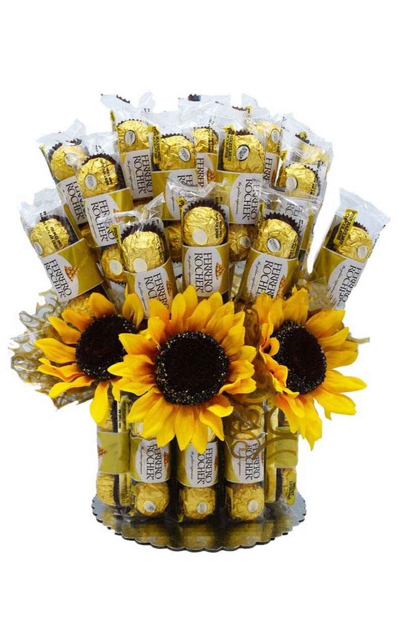 Sunflowers Ferrero Candy Bouquet - Free Delivery Metro Manila