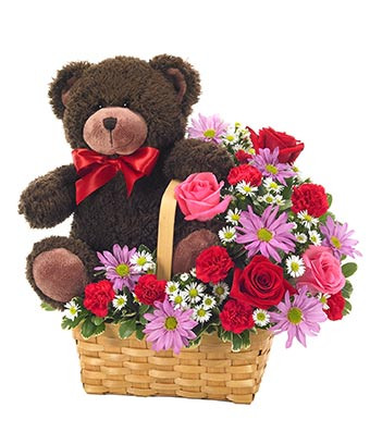 flower delivery with teddy bear