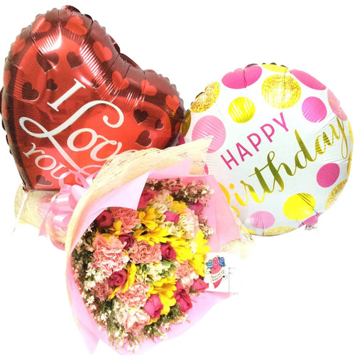 Birthday Bouquet Balloons Flower Package Send Same Day Manila