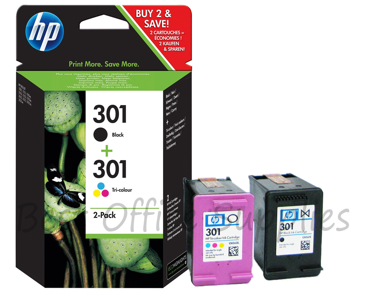HP 301 Original Black & Tri-Colour 2 Pack Ink Cartridges Multipack -  (N9J72AE, HP 301, HP301, CH561EE, CH562EE, J3M81AE) - Best Office Supplies  Ltd