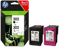HP 302 Original Black & Tri-Colour 2 Pack Ink Cartridges Multipack - (X4D37AE, 302)