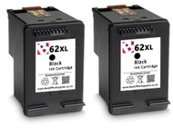 HP 62 XL Remanufactured Ink Cartridges Twin Pack - High Capacity Black Twin Pack Ink Cartridge - Compatible For  (C2P05AE, C2P05A, HP 62XL, HP62XL)