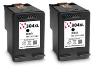 HP 304 XL Remanufactured Ink Cartridges Twin Pack - High Capacity Black Twin Pack Ink Cartridges - Compatible For  (N9K08AE, HP 304XL)