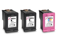 HP 302 XL Remanufactured Ink Cartridges 3-Pack - High Capacity Black & Tri-Colour 3-Pack Ink Cartridges - Compatible For  (F6U68AE, F6U67AE, HP 302XL, 302XL)