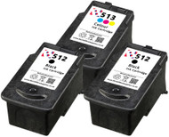 Canon PG-512 / CL-513 Remanufactured Ink Cartridges 3-Pack- High Capacity Black & Tri-Colour 3-Pack Ink Cartridges - Compatible For (2969B001AA, 2971B001AA, PG512, CL513, PG-512, CL-513)