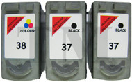 Canon PG-37 / CL-38 Remanufactured Ink Cartridges 3-Pack- High Capacity Black & Tri-Colour 3-Pack Ink Cartridges - Compatible For(PG-37, PG37, 2145B009, 2145B001, CL-38, CL38, 2146B0011)