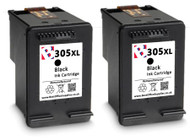 2 x 305 XL Remanufactured Ink Cartridge - High Capacity Black Ink Cartridge - Compatible For Deskjet 2710 Printers