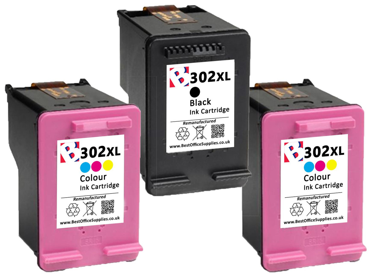 BLACK & COLOUR INK CARTRIDGE REFILLED COMPATIBLE WITH HP 302XL HP 302 XL  VERSION