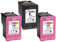 HP 302 XL Remanufactured Ink Cartridges  - High Capacity Black & Tri-Colour 3-Pack Ink Cartridges - Compatible For  (F6U68AE, F6U67AE, HP 302XL, 302XL)