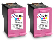 2 x HP 304 XL Remanufactured Ink Cartridge - High Capacity Tri-Colour Ink Cartridge - Compatible For  (N9K07AE, HP 304XL)