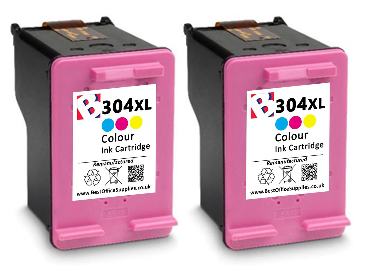 2 x HP 304 XL Remanufactured Ink Cartridge - High Capacity Tri-Colour Ink  Cartridge - Compatible For (N9K07AE, HP 304XL) - Best Office Supplies Ltd