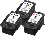 Canon PG-510 / CL-511 Remanufactured Ink Cartridges 3-Pack- High Capacity Black & Tri-Colour 3-Pack Ink Cartridges - Compatible For (2970B001AA, PG-510, PG510, 2972B001AA, CL-511, CL511)