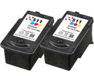 2 x  CL-511  Remanufactured Ink Cartridge - High Capacity Tri-Colour Ink Cartridge - Compatible For (2972B001AA, CL-511, CL511)