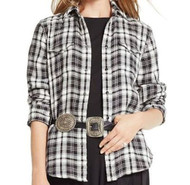 Polo Ralph Lauren Plaid Western Shirt Cream/Black Size: 2 (X-Small) New MSRP$125