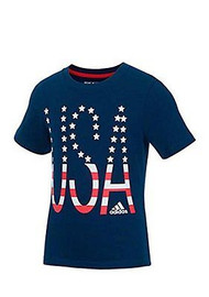 adidas Boy's 2T-7 Short Sleeve USA Pride Tee (2T, Navy)