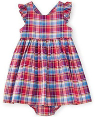 Ralph Lauren Baby Girls' Madras Pattern Cotton Dress and Bloomer Set