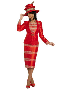 Donna Vinci Red / Gold 2 Pc. Jacket & Skirt Set 11811