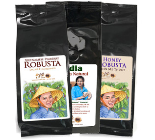 Robusta Smackdown ##compare 3 different origins and 2 different roast levels! Three 8-oz bags##