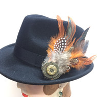 Feather  Brooch - Orange, Direct from the designer Peak and Brim Hats.