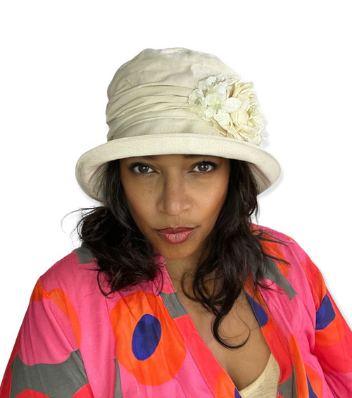 Charity Cream flower Small Brim, Direct from the designer Peak and Brim Hats.