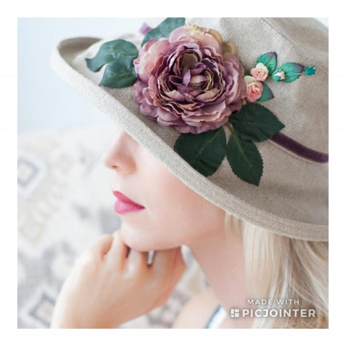 Summer Rose (MB) Linen - Vintage Purple Flower, Direct from the designer, Peak and Brim Designer Hats, Direct from the designer, Peak and Brim Designer Hats