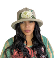 Summer Rose (MB) Linen - Vintage White Flower, Direct from the designer, Peak and Brim Designer Hats, Direct from the designer, Peak and Brim Designer Hats