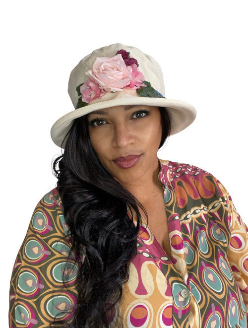Summer Rose (SB) Cotton Pale Pink Rose, Direct from the designer Peak and Brim Hats.