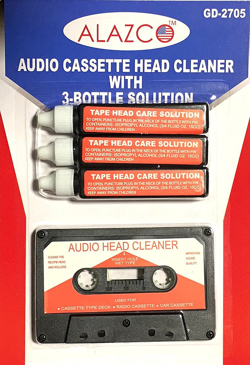 Audio Tape Cassette Head Cleaner w/ 3 Cleaning Fluids Care Wet
