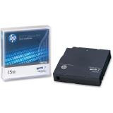 An HP LTO-7 Ultrium (C7977A) tape cartridge is in its packaging, as is a black external tape drive.
