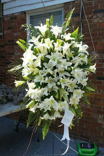 All White Mountain Lily Sympathy Spray The Bloom Closet Florist in Evans, GA