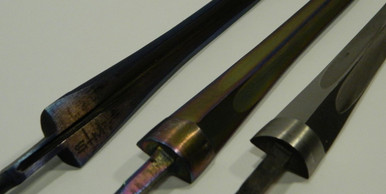 Epee Bare Blade, STM/Regular (non-FIE) is a higher quality blade made of spring steel for the advanced beginning to intermediate fencer. Choice of Silver, Blue or Multi-Colored. Available in Silver, Blue, Multi-Colored. A thin coding on the StM blades reduce corrosion, making it a rust resistance.  This gives the blade a greater life expectancy.

Note: Tangs can be cut to match the type of grip you are using.
  The Short Tang is commonly used for smaller grips, such as the Visconti.
  The Medium Tang is used for slightly larger grips, such as the Belgian.
  The Long Tang is used for the longer grips, such as the French.
Blades usually come with the Long Tang, if you use a French-type grip, or would like to cut your own to match your own grips.
