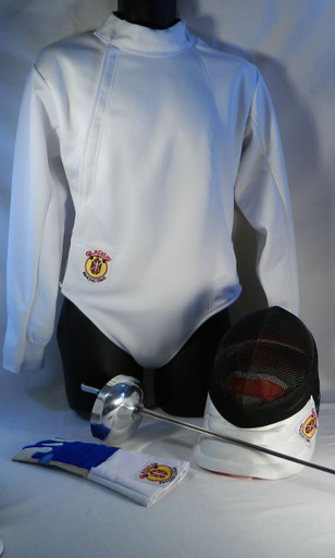 Children's Basic Foil fencing equipment set (4 pieces)needed to begin to learn how to fence. Includes:

Epeé Fencing Mask - 800N Mesh, 350N CE bib
Children's Fencing Jackets - 350N CE made with Dyneema and polyester blend material
Fencing Epeé Glove
Practice Epeé (non-electric, non-FIE) Weapon

All gear is 350N certified and meets requirements for competition at the local and national level tournaments.

**Note: Chest Protector is MANDATORY for girls and women when fencing in tournaments (optional for boys and men), but is highly recommended to wear it whenever you are actually fencing, even practicing, with another person.

Chest Protectors may be purchased with Basic Set at a discounted price on the Starter Set: Optional Equipment page.