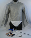 Complete your equipment set with the electric gear needed to meet the requirements to compete:

1x Saber Lame

1x Saber complete electricweapon, assembled to meet the desire of the fencer

2x Body Cords

1x mask cord

 **Note: Chest Protector is MANDATORY for girls and women when fencing in tournaments (optional for boys and men), but is highly recommended to wear it whenever you are actually fencing, even practicing, with another person.

Chest Protectors may be purchased with Electric Set at a discounted price.