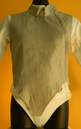 Women's Foil Lame is part of the exterior portion of the gear.  It is made with a electrically conductive material manufactured with a nylon insulated lining, sturdy zipper and Velcro neck flap for easy adjustment. The lame define the target area for the electrical scoring equipment to determine validity of the "hit."
Front view