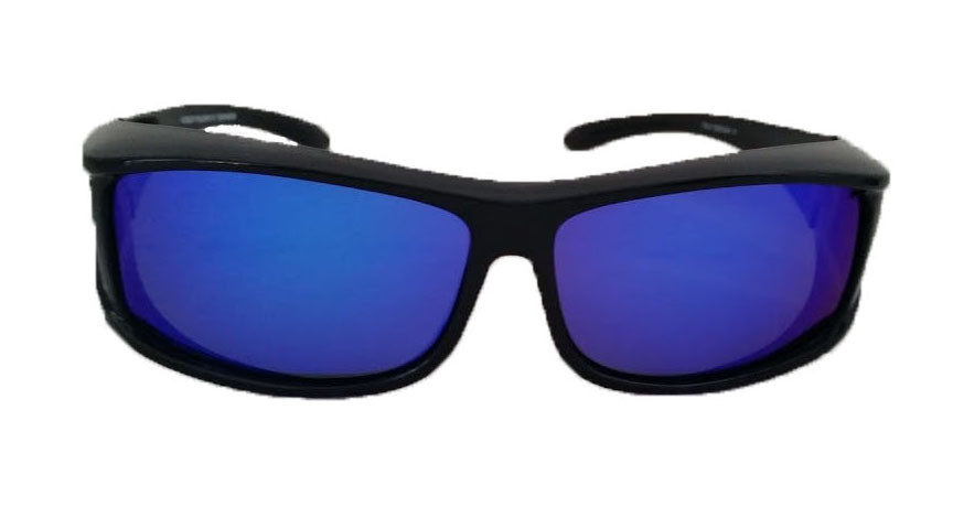 Over Glasses Polarized Sunglasses Blue Mirrored Lenses (Rectangular) -  EyeNeeds