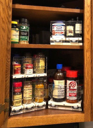 Vertical Spice Racks organize a corner cabinet