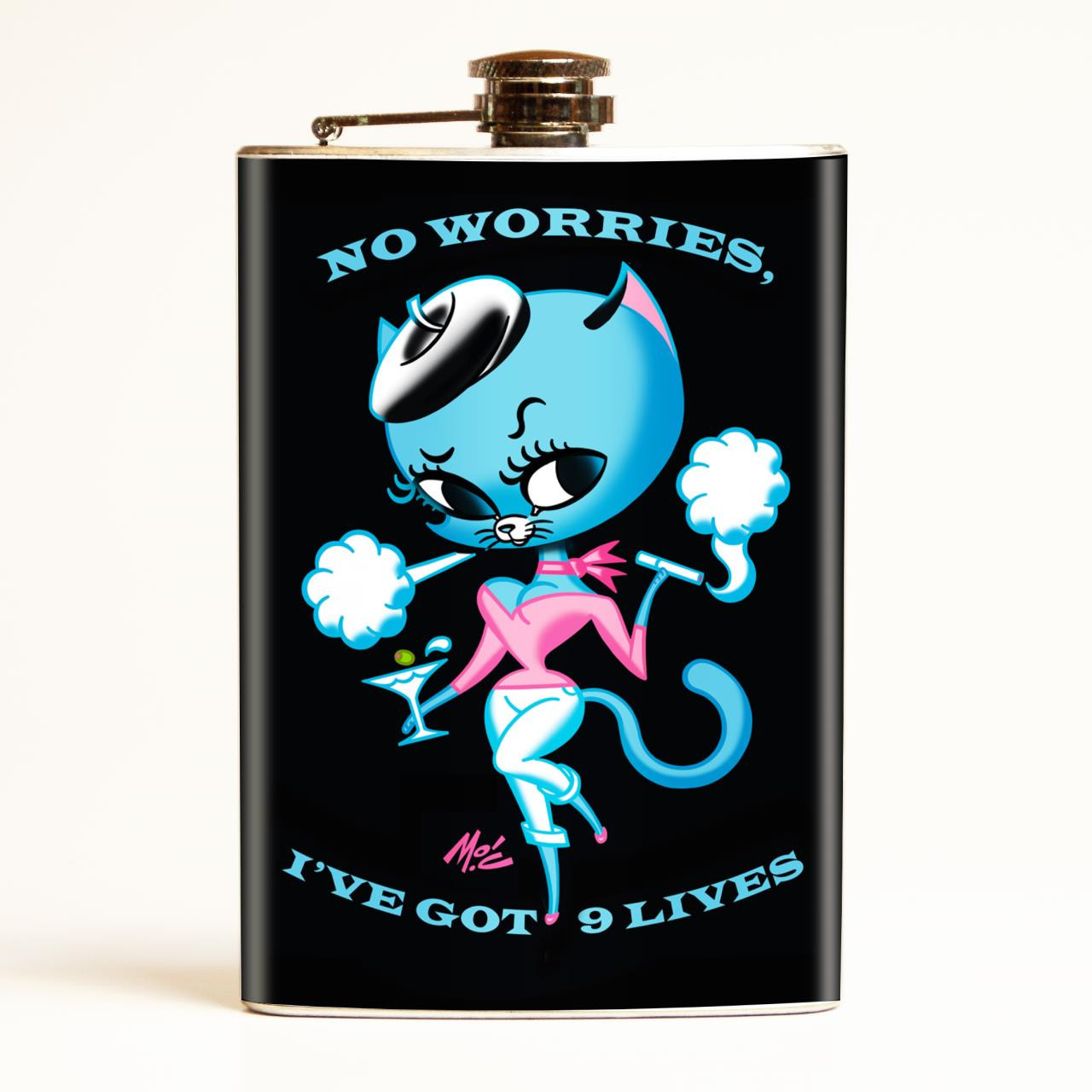 No Worries I've Got 9 Lives Flask -