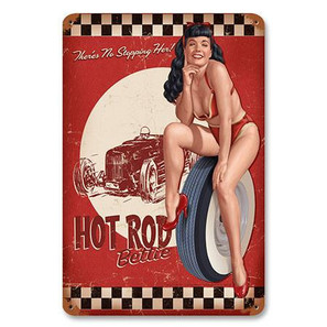 Bettie Page Hot Rod Metal Sign
