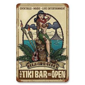 Tiki Bar Open Metal Sign
