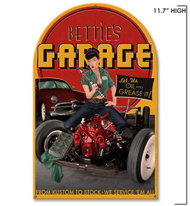Bettie Page Bettie's Garage Metal Sign - Mini