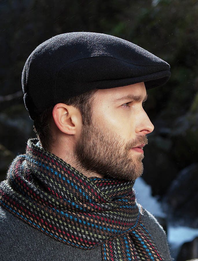 black tweed cap